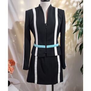 Vtg Cache Tuxedo Stripe Knit Stretch Skirt Suit Womens Size 4 Career Office Work